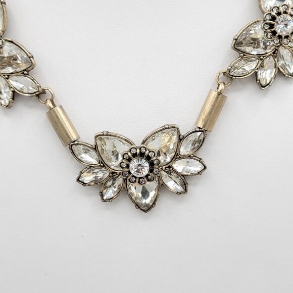 Express Floral Gold Tone Necklace Prong Set Cabochons Crystal Accents 16" - Picture 3 of 9